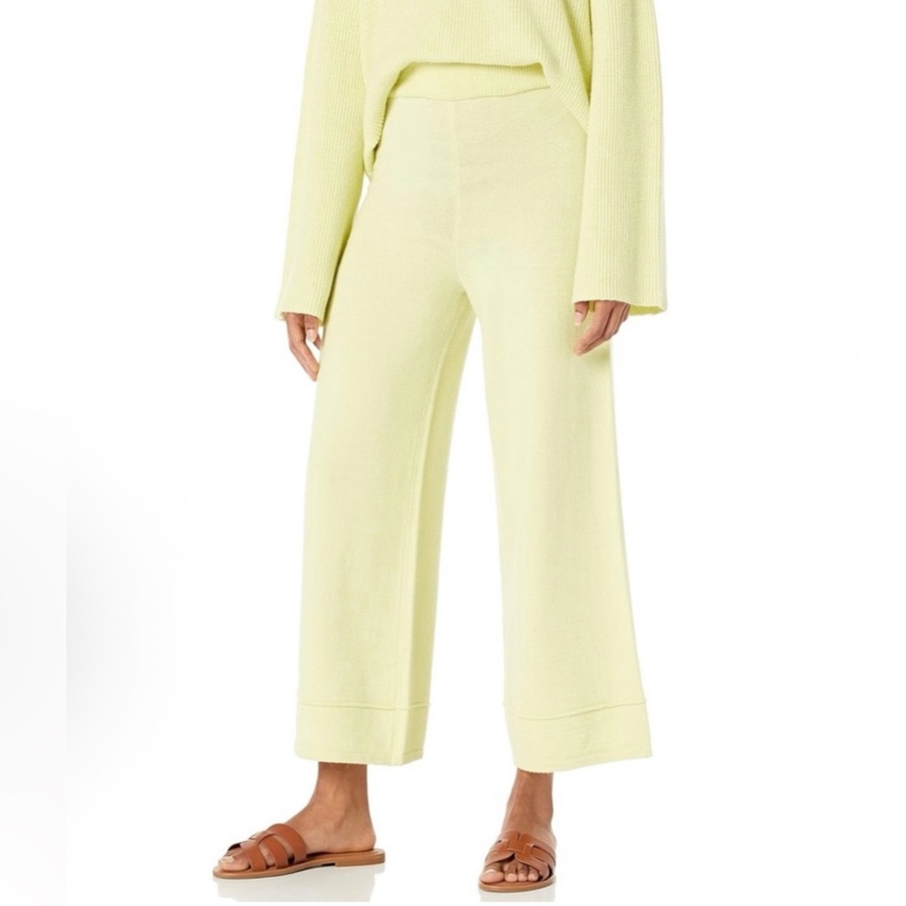 The Drop light yellow high-rise knit wide leg pants